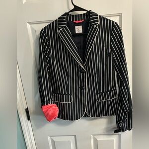 GAP Navy Blue and White Pinstripe Blazer with Pink Lining Accent